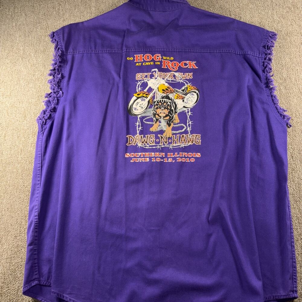 2010 Dawg N Hawg Bike Rally Sleeveless Button Down Shirt Men’s Purple 2XL